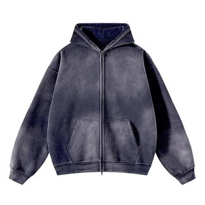 Sudadera con capucha y cremallera Winters High Street 100% algodón, forro polar, lavado ácido, teñido liso, bordado, oversize, efecto desgastado por el sol para hombre - Product Image 1