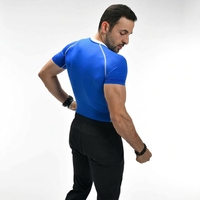 T-shirt de compression à manches courtes pour homme, bleu, séchage rapide, en spandex et polyester, pour le fitness