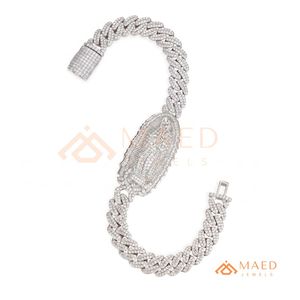 Silver Oval Center <b>Iced</b> <b>Out</b> Cuban Link Bracelet Moissanite Fine <b>Chain</b> Link Bracelet Fashion Jewelry Daily Wear Gift Style Miami - Product Image 6