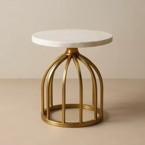 <b>Round</b> <b>Gold</b> Plated <b>Side</b> <b>Table</b> With White Marble Top Art Deco Design Living Room Decorative End <b>Table</b> - Product Image 6