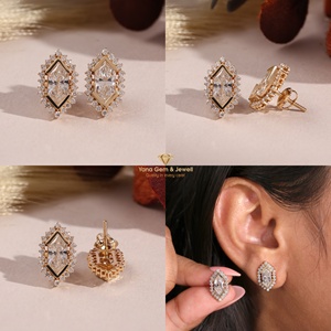 Pendientes de Halo de Novia con Corte Marquesa Real Holandés, Claridad VVS2, Color D, 2 TCW, Diamante Cultivado en Laboratorio CVD, Certificado IGI, Oro Sólido de 14K - Product Image 5