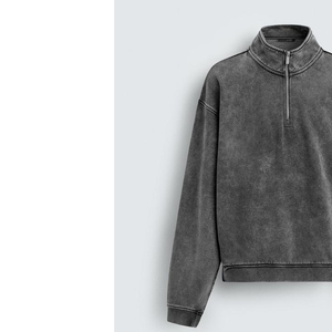 Men's Women's Half Zip Sweatshirt Oversized <b>Mock</b> <b>Neck</b> Plain Cotton Custom Streetwear <b>Top</b> acid wash - Product Image 5