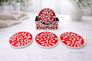 Juego de Posavasos Tradicionales Indios con Incrustaciones de Hueso, Regalo Único para Amantes del Café, Posavasos Decorativos Hechos a Mano con Nogal - Product Image 5