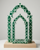 Décoration de table artisanale en bois avec incrustation de résine, motif arche arabe, mini-Mihrab, ornement islamique pour la maison, idéal pour le Ramadan et l'Aïd.