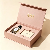 Boîte cadeau de parfum rose personnalisée, écologique, en matériau recyclé, avec fermeture magnétique, logo MH en feuille d'or, insert en mousse EVA multi-compartiments, réutilisable, de luxe