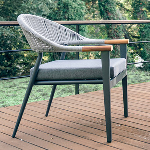 Silla de Comedor Moderna para Exteriores, Ecológica, Respaldo Alto, Respaldo Tejido Azul, Asiento de Algodón Gris, Patas de Acero Inoxidable, para Apartamento o Escuela - Product Image 4