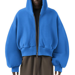 Sudadera con capucha de invierno informal holgada estilo streetwear para hombre, con hombros caídos, corte cuadrado, con cremallera, de algodón 100% de 400 g/m², pesada, estampada o lisa. - Product Image 3