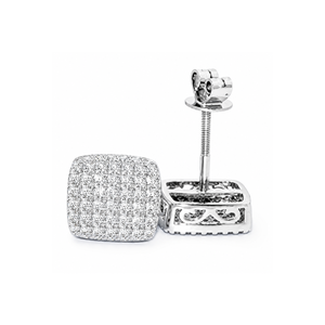 Natural Diamond Stud Earrings 0.50 Ct in 10K White Gold | Cushion <b>Cluster</b> Diamond Earrings | Elegant Jewelry for Women Gift - Product Image 4