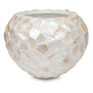 Vase à fleurs rond en nacre fait main de luxe, pot de fleurs en mosaïque de coquillages pour décoration de table moderne à la maison ou à l'hôtel - Product Image 1