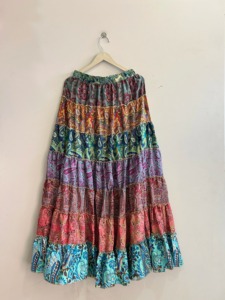 Jupe midi évasée bohème pour femme, taille élastique, imprimé cachemire, volants, en mousseline, robe d'été en tissu doux viscose et polyester - Product Image 2
