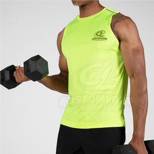 Customloop Men's <b>Neon</b> Yellow Sleeveless Tank <b>Top</b> O-Neck Quick Dry Athletic Wear Sporty Style Embroidery Logo Front - Product Image 6