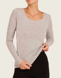 T-shirt en tricot à manches courtes et col rond gris pour femme, coupe classique, streetwear, couleur unie, respirant, coton écologique 220g - Product Image 1