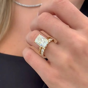 Elegant Design 925 Moissanite Gold Plated Solitaire <b>Wedding</b> Set 8.5Carat White Stone <b>Cushion</b> Cut Engagement <b>Ring</b> Eternity <b>Ring</b> - Product Image 6