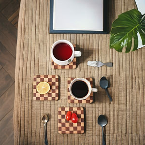 Ensemble de dessous-de-verre en bambou, écologiques, antidérapants, réutilisables, résistants à la chaleur et à l'eau, pour la maison, le bureau, le café, le thé, le vin, les verres - Product Image 1