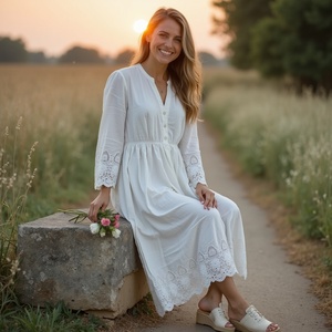 Maternidad belleza blanco Maxi adecuado para el bebé de enfermería delicado bordado a mano vestido de algodón transpirable para las mujeres - Product Image 4