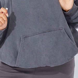 Fleece Texture Kangaroo Pocket <b>Long</b> Sleeve Fashion Apparel Wholesale Premium <b>Women</b> Acid Wash Hoodie Boxy Fit <b>Sweatshirt</b> Washed - Product Image 5
