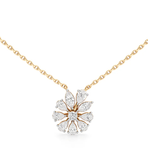 Flower <b>Pendant</b> Necklace Women's 18K <b>Solid</b> <b>Gold</b> Marquise Cut Diamond Classic Link Chain - Product Image 1