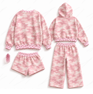 Conjunto de 4 Piezas Color Rosa Bebé Personalizado para Mujer: Sudadera Corta con Capucha, Pantalones Cortos y Pantalones Anchos - Product Image 2