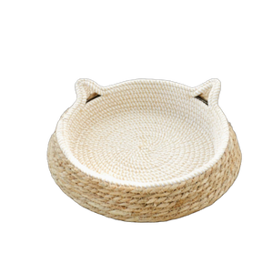 Woven Rattan Cat <b>Bed</b> Dog <b>Nest</b> Summer Cat Scratcher Wear-Resistant Bulrush & Cotton Rope Anti-Bite Non-Shedding 4 Seasons - Product Image 1