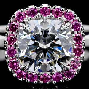925 Sterling <b>Silver</b> Moissanite Halo Stud <b>Earrings</b> Round Brilliant Cut Rhodium Plated Pink Stone Jewelry for <b>Women</b> - Product Image 3