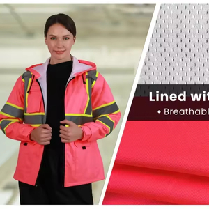 Veste de sécurité imperméable et respirante rose ANSI haute visibilité avec logo personnalisable pour le travail (hiver/printemps) - Product Image 4