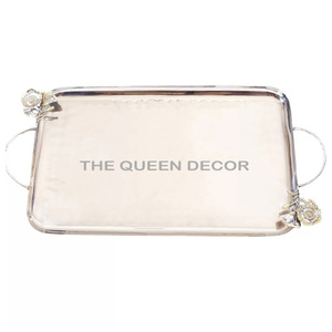 Modern Style Square Aluminum Metal Tray Golden Finished <b>Decorative</b> Home Accent Handcrafted Dishes & <b>Plates</b> - Product Image 4