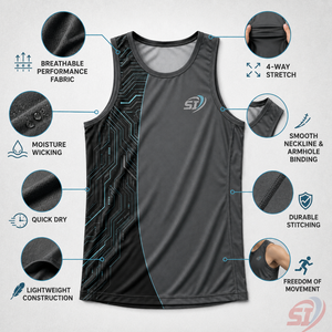 Technical Print <b>Men</b>’s Sports Tank Top Breathable Performance Training <b>Singlet</b> - Product Image 6