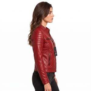Veste en cuir tendance pour femme avec coupe élégante, fermeture éclair fluide, doublure chaude et coupe stylée pour l'hiver, mode décontractée quotidienne - Product Image 5