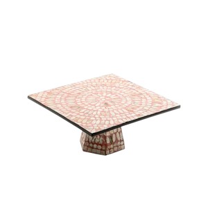 Support à gâteau phénoménal en nacre, magnifique bol à pied carré sculpté en coquillage pour services de réception haut de gamme - Product Image 1