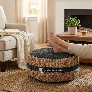 Seagrass Round Pouf Ottoman Woven Eco-Friendly Floor Cushion Stool and Rustic Home <b>Footrest</b> Pouf Hanoi Wholesale - Product Image 5