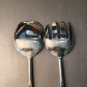 Ensemble de 2 serveurs à salade professionnels en acier inoxydable, grande cuillère et fourchette à salade à long manche, finition polie miroir contemporaine - Product Image 5