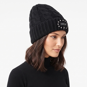 Gorro unisex de invierno, negro sólido, tejido, con etiqueta personalizada, fabricación al por mayor. - Product Image 5