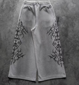 Vintage Washed Oversized Wide-Leg Sweatpants Black Gothic Graphic Streetwear Wide Leg Fleece Sweatpants Washed Black - Product Image 5