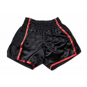 Premium <b>Black</b> Satin Muay Thai Shorts with Breathable Mesh Side Panels - Professional Kickboxing & MMA Training <b>Trunks</b> - Product Image 1