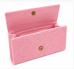 Pink Beaded Clutch With Cartoon Ping Pong Design Flap Closure Women's Party Handbag - Product Image 5