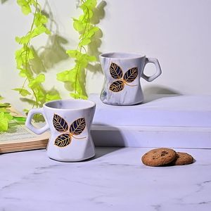 Set of 2 Classic Floral Marble Pattern <b>Tea</b> <b>Cups</b> Leaf-Imprinted Ceramic for Home Use for Afternoon <b>Tea</b> - Product Image 5