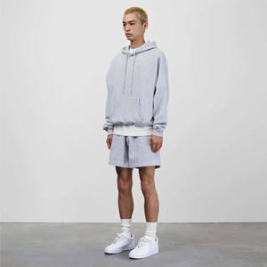 Sudadera con Capucha Oversize para Hombre en Gris Jaspeado Sólido con Cordones y Bolsillo Canguro, Ropa al por Mayor OEM ODM - Product Image 6