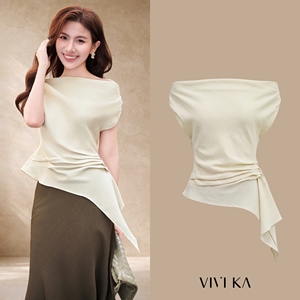 Blouse asymétrique sans épaules pour femme en polyester et élasthanne, couleur unie, élégante, sans manches, coupe classique, toutes saisons GANI - Product Image 1
