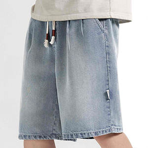 Pantalones Cortos de Mezclilla Azul Claro para Hombre, Cintura Media, Cintura Elástica, Estilo Casual con Bolsillos, 100% Algodón, Tejido Transpirable - Product Image 6