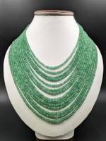 Collar de cuentas facetadas de esmeralda verde natural de Zambia de 9 hebras, plata 925, calidad AAA+, estilo mediados de siglo, 3-5 mm, para bodas de lujo