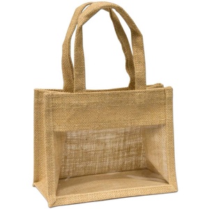 Bolsa de compras de yute personalizada con ventana transparente Bolsa de regalo biodegradable ecológica para embalaje minorista, promocional y textil - Product Image 1