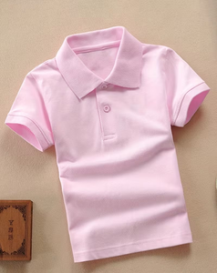 Solid Breathable Quick Dry Eco-Friendly Polyester/Cotton Jersey Compressed Short Sleeve Polo Shirt for Boys Casual Pink Collar - Product Image 1
