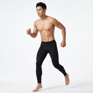 Men's Full Length <b>Compression</b> <b>Leggings</b> Solid Black Elastic Waist Spandex Nylon Sportswear - Product Image 3