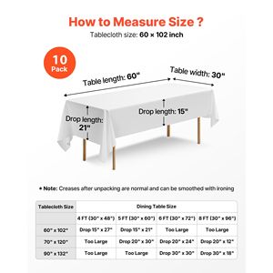 Set di 10 Tovaglie Rettangolari Bianche 60 X 102 Pollici, Riutilizzabili, Lavabili in Lavatrice, Resistenti alle Pieghe - Product Image 6
