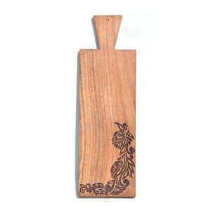 Tabla de cortar de madera rectangular con asa, acabado natural, diseño de hoja tallada, bloque de corte para cocina, utensilios de cocina, decoración para mesa. - Product Image 2