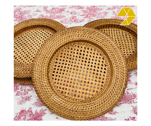 Assiette de présentation en rotin brun foncé, tressée à la main, pour table de mariage, vente en gros, ronde 33 cm - Product Image 1