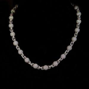 Collar de Cadena de Eslabones con Bolas de Moissanita Personalizado, Plata 925, Bañado en Rodio, Joyería Hip Hop para Hombres y Mujeres, Regalo de Boda - Product Image 3