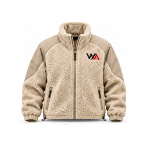 Veste en polaire beige pour homme, col montant, fermeture éclair, doublure en sherpa, coupe-vent, vêtements d'hiver de haute qualité, coupe régulière, OEM - Product Image 1