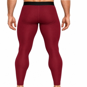Men Burgundy Fitted Stretch <b>Leggings</b> For Fitness Training Comfort Waist Fit Full Length <b>Shape</b> Active Training Style <b>Leggings</b> - Product Image 2