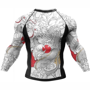<b>Men</b> MMA Full Sleeve Rash Guard White <b>Black</b> Dragon Print Quick Dry Anti-Uv Anti-Bacterial Breathable Eco-Friendly 220g - Product Image 1